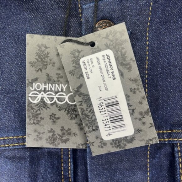 JOHNNY WAS SASSON Cropped Denim Jean Jacket Women’s Dark Wash Boho Pockets M - Picture 5 of 6